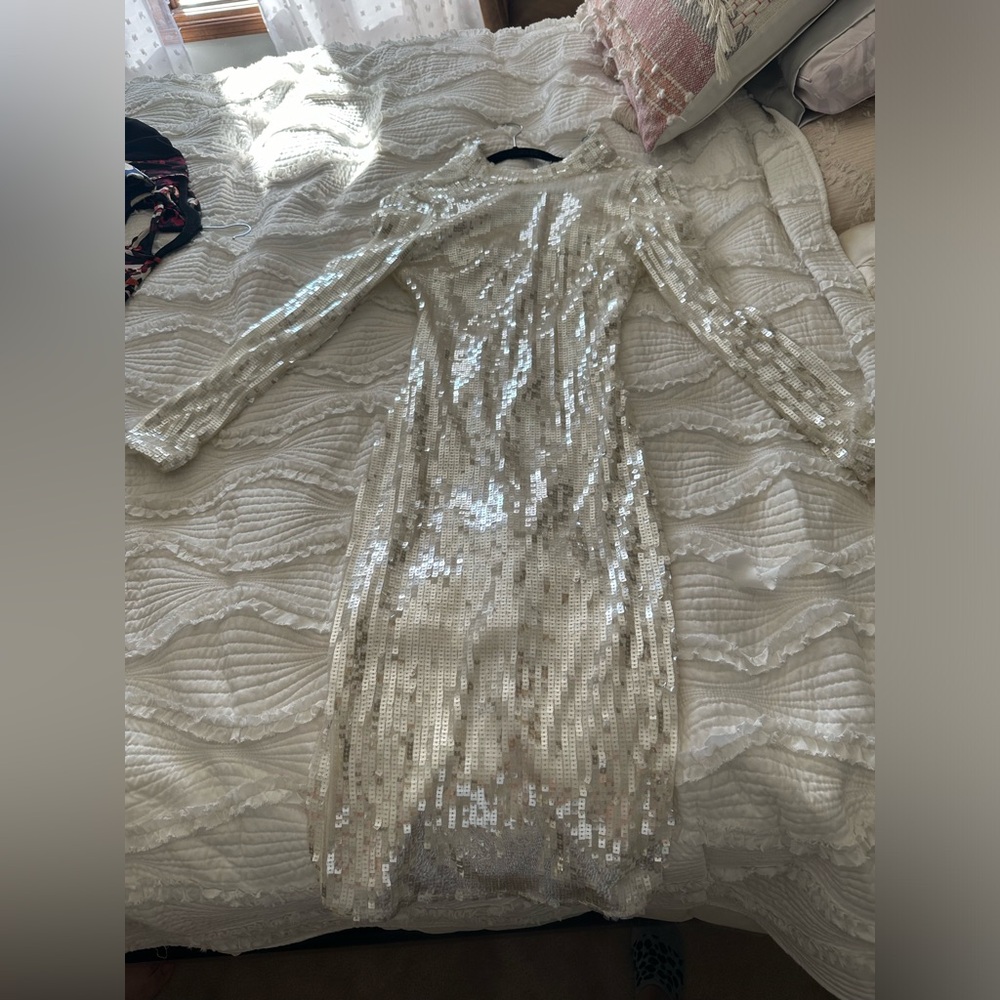 Sequin white dress open back